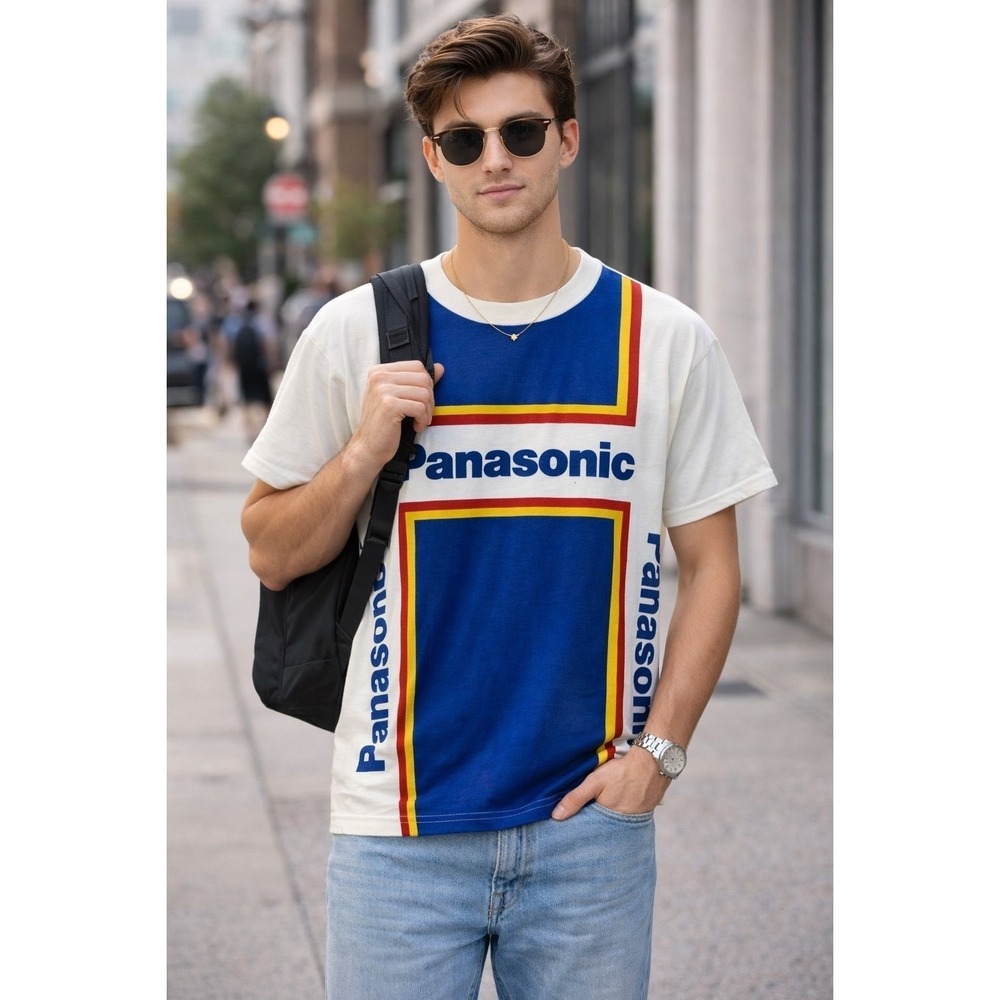 Panasonic vintage 1980s cycling shirt (Med) bicycle, bike (Made in Italy)